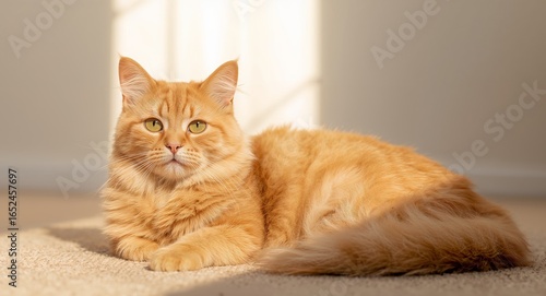 Ginger Cat Lounging in Sunlight. A Portrait of Domestic Felicity and Warmth.