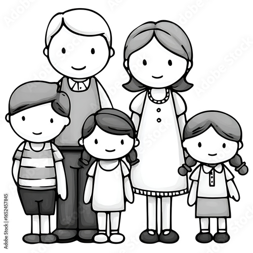 Family With Grandparents Thick Lines Outlines