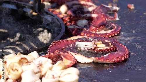 octopus on the grill. 4 k video