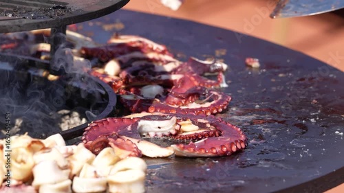 cooking  seafood on the grill