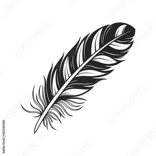 Feather icon set. Black bird quill silhouettes. Vector collection of different plume shapes in flat design style. Lightweight, elegant, flight concept Feather and ink feather set vector icons.