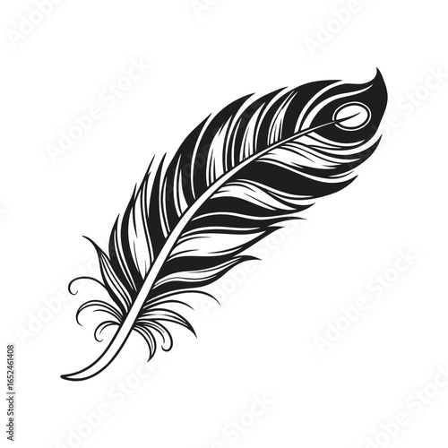 Feather icon set. Black bird quill silhouettes. Vector collection of different plume shapes in flat design style. Lightweight, elegant, flight concept Feather and ink feather set vector icons.