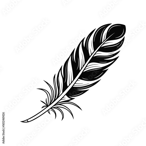 Feather icon set. Black bird quill silhouettes. Vector collection of different plume shapes in flat design style. Lightweight, elegant, flight concept Feather and ink feather set vector icons.