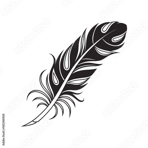 Feather icon set. Black bird quill silhouettes. Vector collection of different plume shapes in flat design style. Lightweight, elegant, flight concept Feather and ink feather set vector icons.