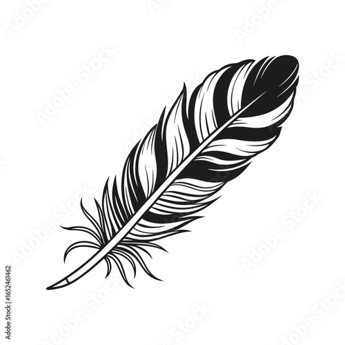 Feather icon set. Black bird quill silhouettes. Vector collection of different plume shapes in flat design style. Lightweight, elegant, flight concept Feather and ink feather set vector icons.