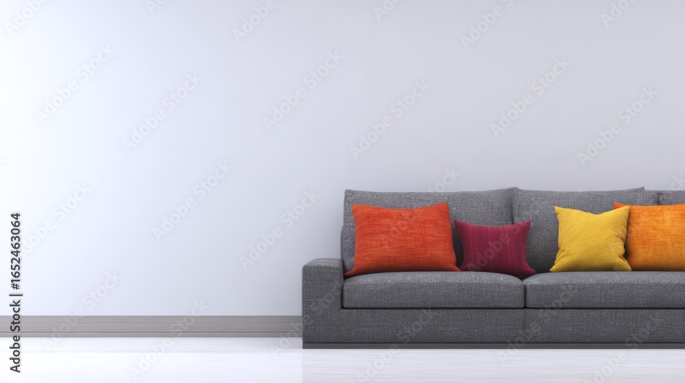 Obraz premium A minimalist living room with clean lines, white walls, and wooden floors, exuding simplicity. 