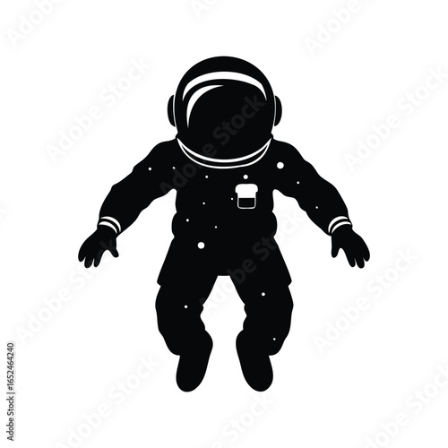 Astronaut silhouette in space, floating freely, wearing suit with reflective visor