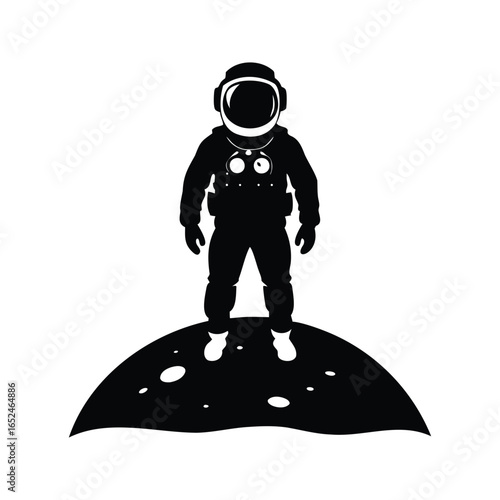 Astronaut in black and white standing on the moon or another planet