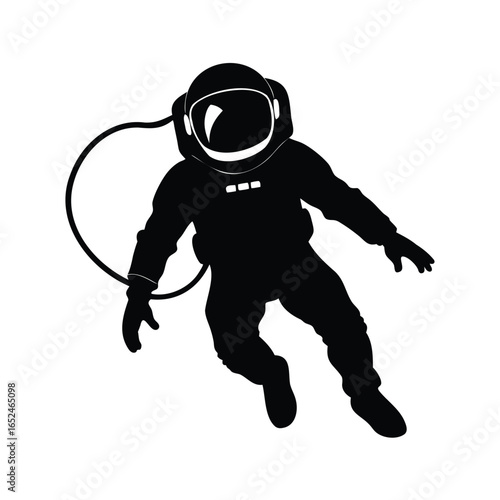 Silhouette of an Astronaut in Space Floating Freely with Tether Connection