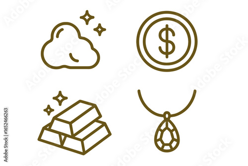 Four icon design representing cloud, money, gold bars, and necklace