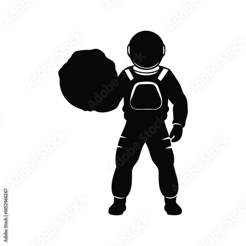 Astronaut carrying a large piece of rock in space mission silhouette