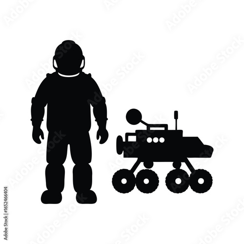 Silhouette of an Astronaut and Rover, exploring the unknown planets