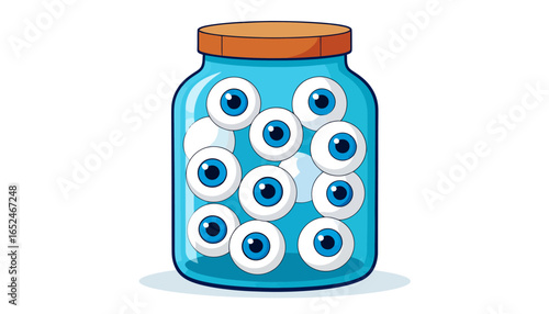 Creepy Jar of Eyeballs in Blue Glass, Spooky Halloween Decoration