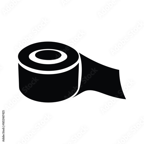 Black and white illustration of a roll of tape with adhesive unrolled