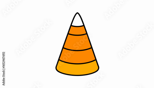 Classic orange and yellow striped candy corn sweet treat on isolated white background.