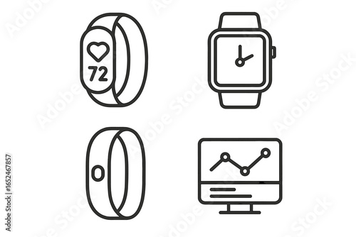 Fitness trackers and smartwatch with health data display icon set