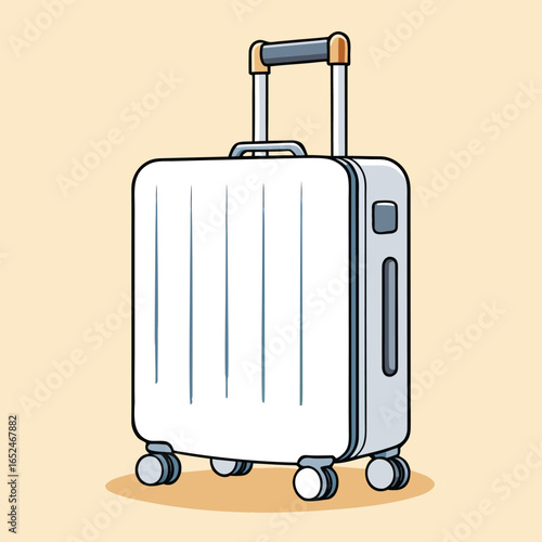 White rolling suitcase baggage travel luggage vacation trip journey business cartoon style illustration , bag mockup