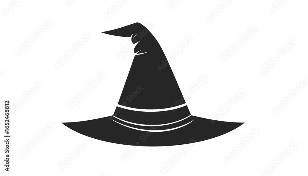 Fototapeta premium Classic Black Witch Hat Silhouette for Halloween Costume on Isolated White Background
