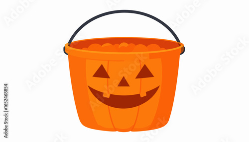 Orange Jack-o'-lantern Pumpkin Candy Bucket for Trick or Treating on Isolated White Background