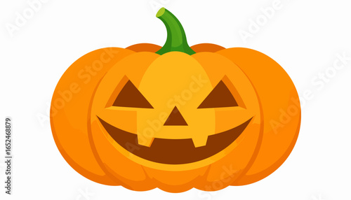 Smiling Jack-o'-lantern Halloween Pumpkin Carved with Happy Face on Isolated White Background