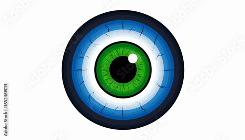 Mystical Blue and Green Evil Eye Amulet Symbol Isolated on White Background