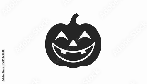 Spooky Black Jack-o'-lantern Pumpkin Silhouette Isolated on White Background for Halloween