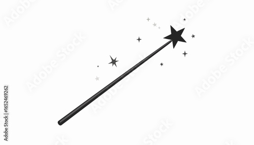 Magical Black Wizard or Fairy Wand with Sparkles and Stars on an Isolated White Background