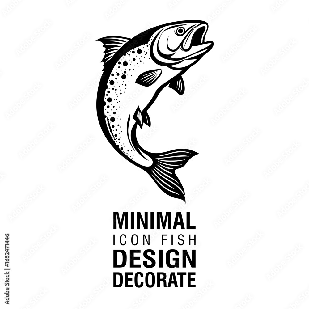 Fototapeta premium Minimal Black and White Fish Icon for Logo, Design, and Decoration Projects