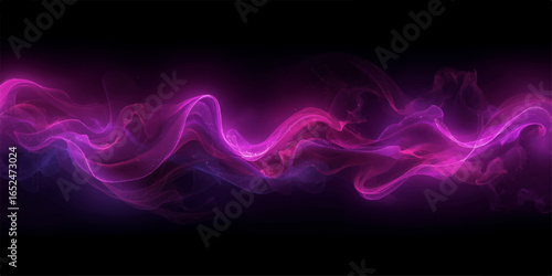Smooth purple and pink light waves create an abstract flowing motion background
