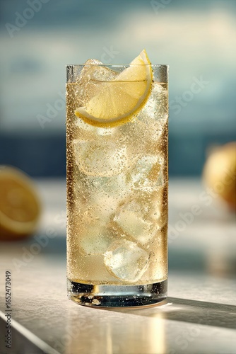 Refreshing Lemon Highball Cocktail with Ice