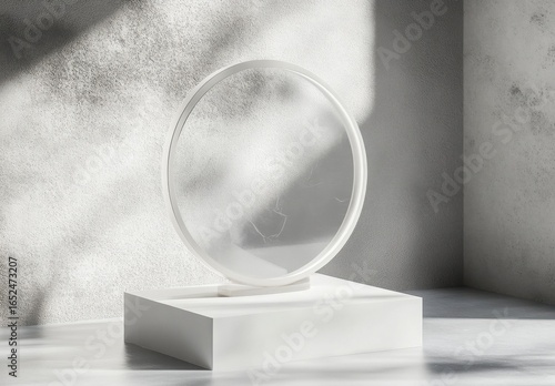 White Circular Frame On Minimalist Display Platform