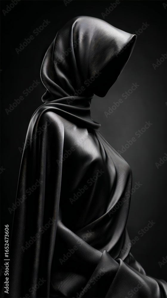 Mysterious Woman In Black Draped Gown Mysterious Woman In Black Draped Gown