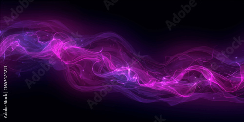 Flowing purple and blue smoke curves gracefully against a black background, creating an abstract and energetic design