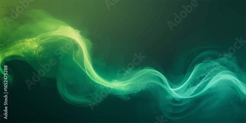 Flowing swirls of blue and green smoke illuminate a jellyfish in the dark water