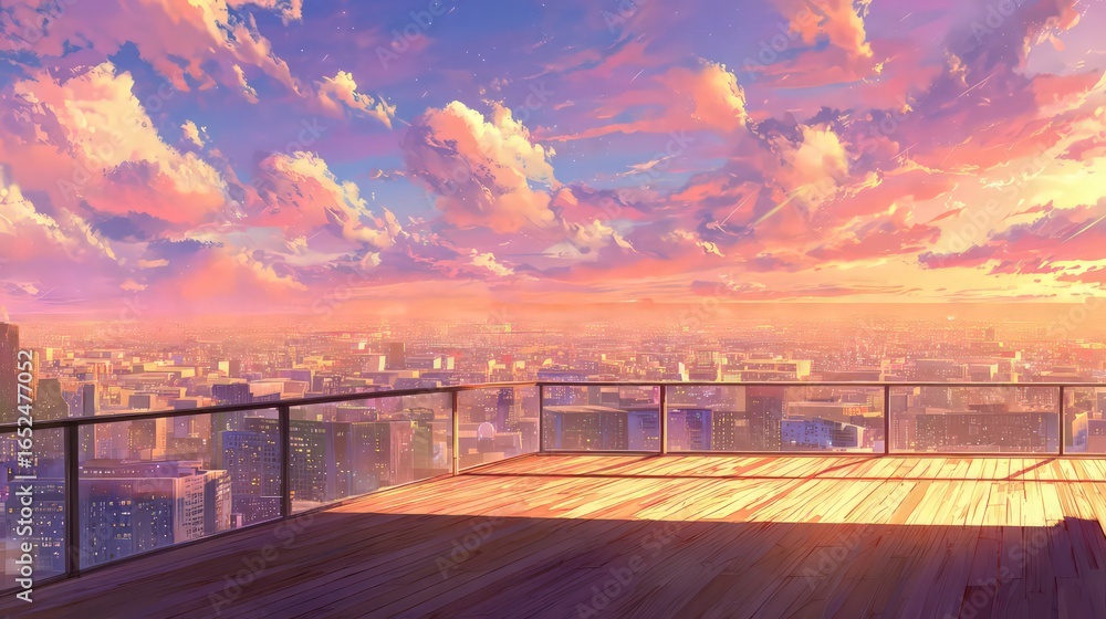 Fototapeta premium Colorful City Sunset Rooftop View