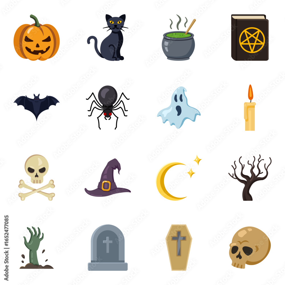 Obraz premium Vector Set of Color Halloween Icons