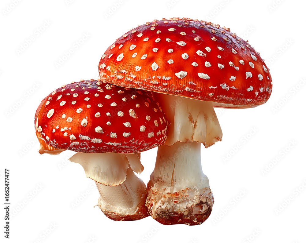 Obraz premium Close up Red Amanita muscaria mushrooms isolated on a transparent background