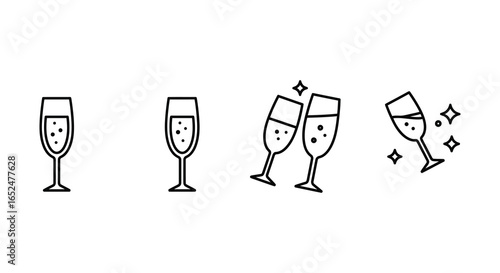 Champagne flute icons in a row for celebration and festive occasions