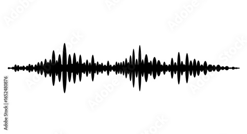 Black sound wave graphic varying amplitude on a white background