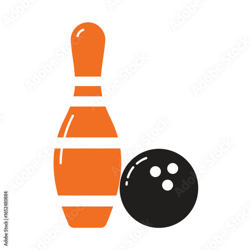 Illustration of a bowling pin and ball for a fun game at the alley isolated on white background