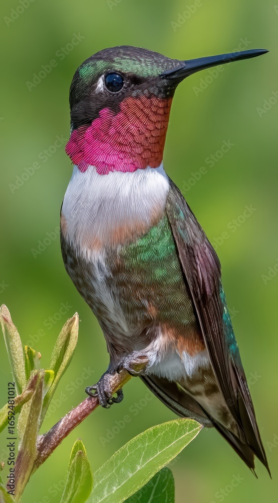 Fototapeta premium A ruby throated hummingbird portrait
