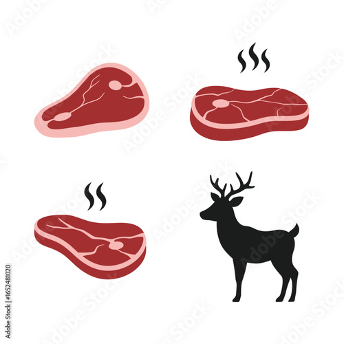 Illustration of fresh raw meat and deer isolated on white background, perfect for culinary projects