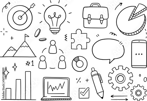 Business doodle icon set. Vector illustration