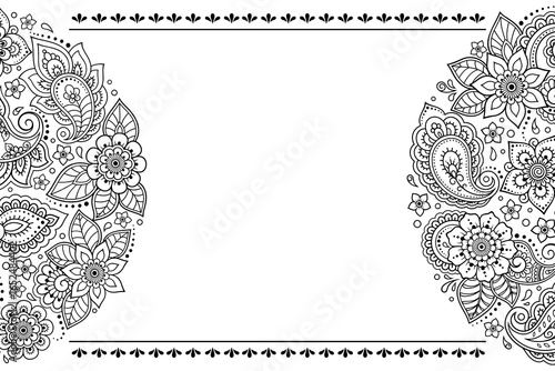 Frame in eastern tradition. Stylized with henna tattoos decorative pattern for decorating covers for book, notebook, casket, magazine, postcard and folder. Flower border in mehndi style.