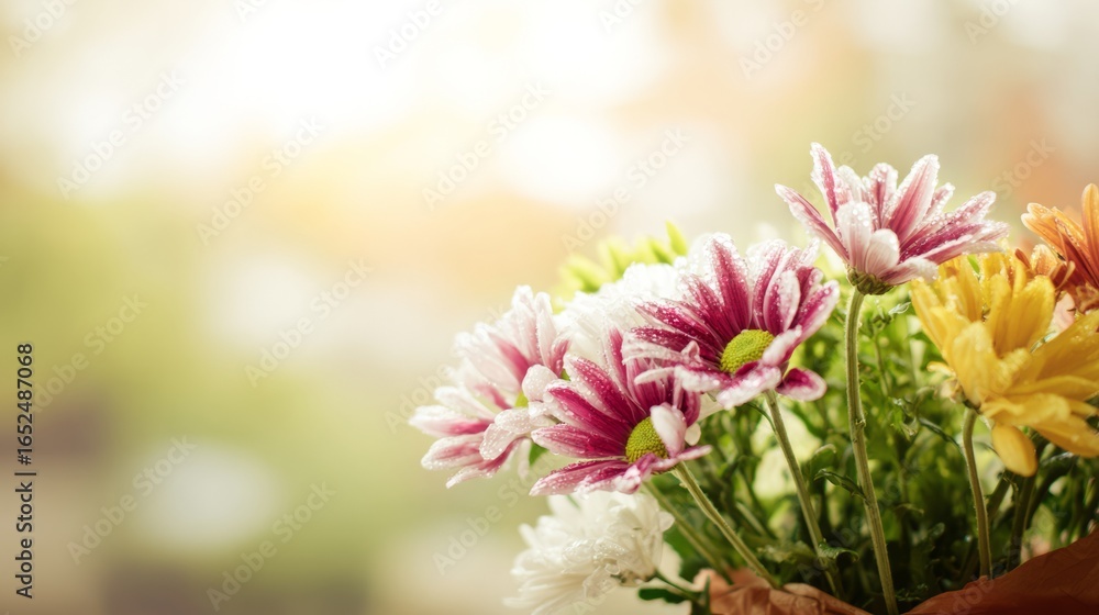 Fototapeta premium A lush garden filled with vibrant flowers bathed in warm summer sunlight, creating a dreamy atmosphere. 