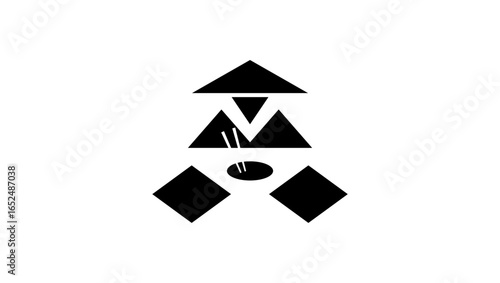 asian food symbol, black isolated silhouette