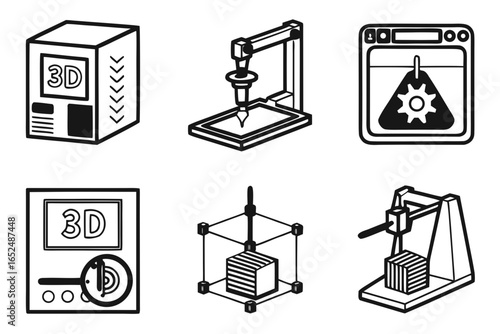 Isometric 3d printer icons isolated on white background for engineering design