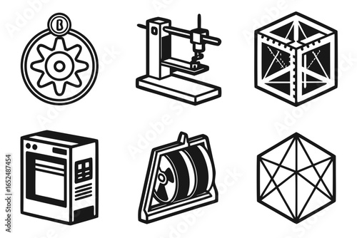 Isometric 3d printing icons set isolated on white background