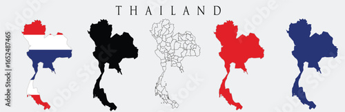 thailand maps in different styloes, map in colours and propotion.
