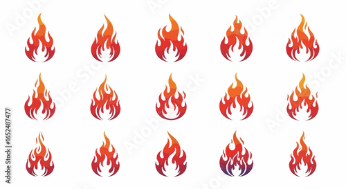 Vector Icons Set of Collection of Stylized Fire Flame Icons with Vibrant RedOrange Gradients for Logo Design. Vector Illustrations. EPS Editable